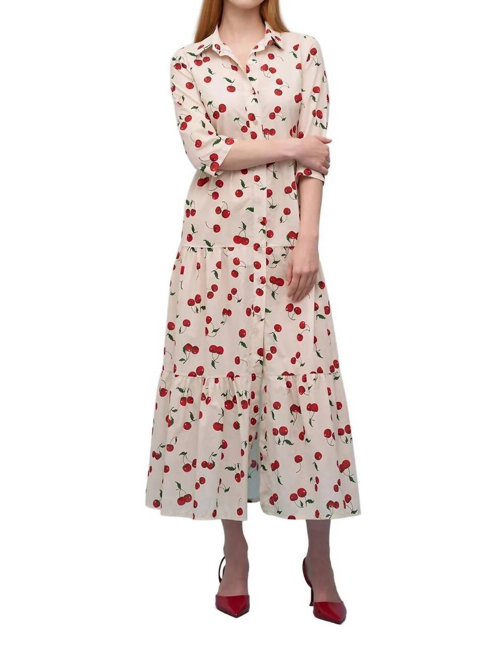 NEW ASTRID molly tiered midi dress in cherry